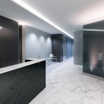 Modern Office Space Idea with Marble Flooring.