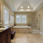 Modern Bathroom Remodel and Design Idea with Sitting Shower and Large Tub