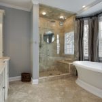 Modern Bathroom Remodel and Design Idea with Granite Counters and Big Shower
